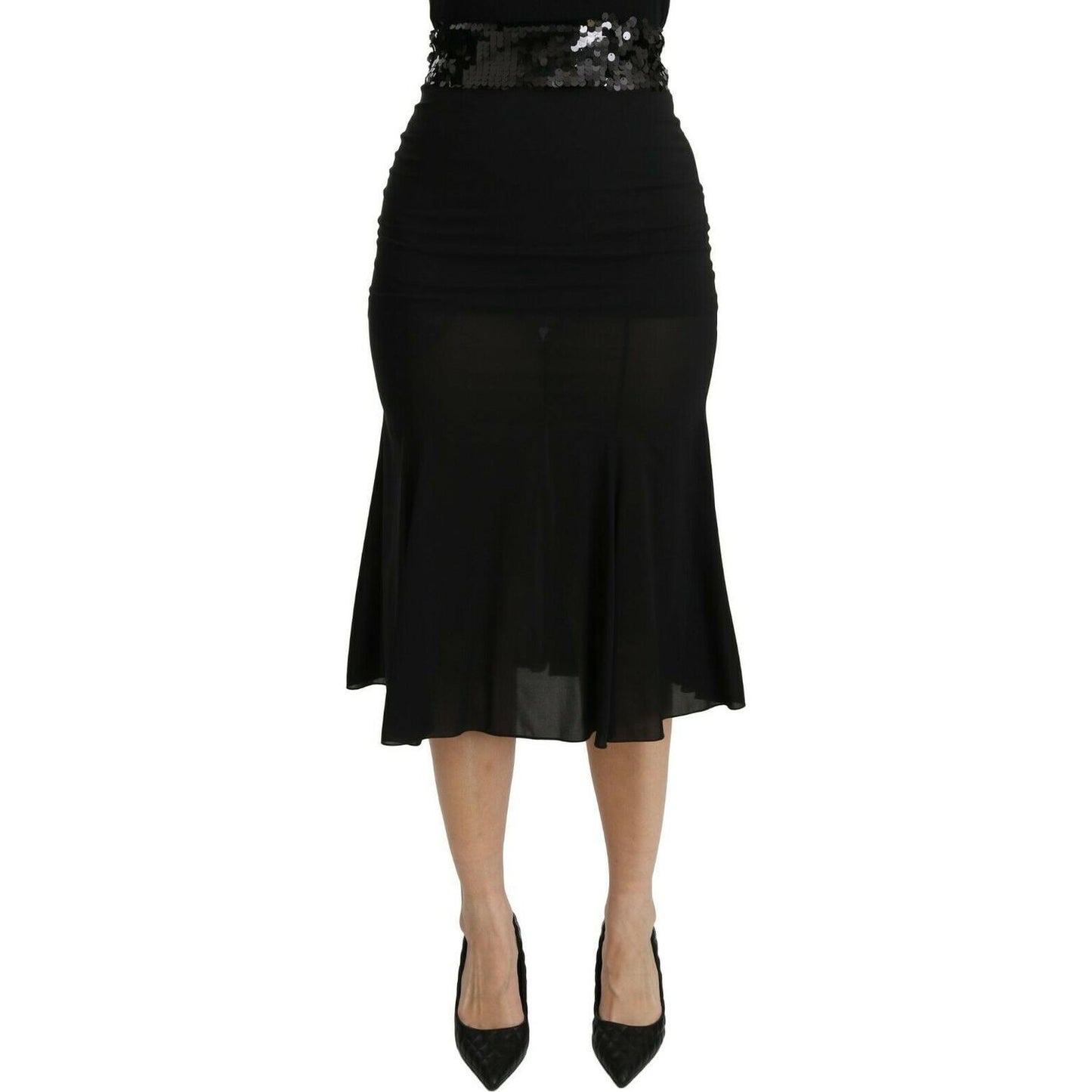 Dolce & Gabbana Black Mermaid High Waist Midi Silk Skirt