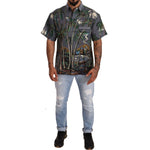 Dolce & Gabbana Gray Linen Tropical Print Collared Shirt TSH6476 -40