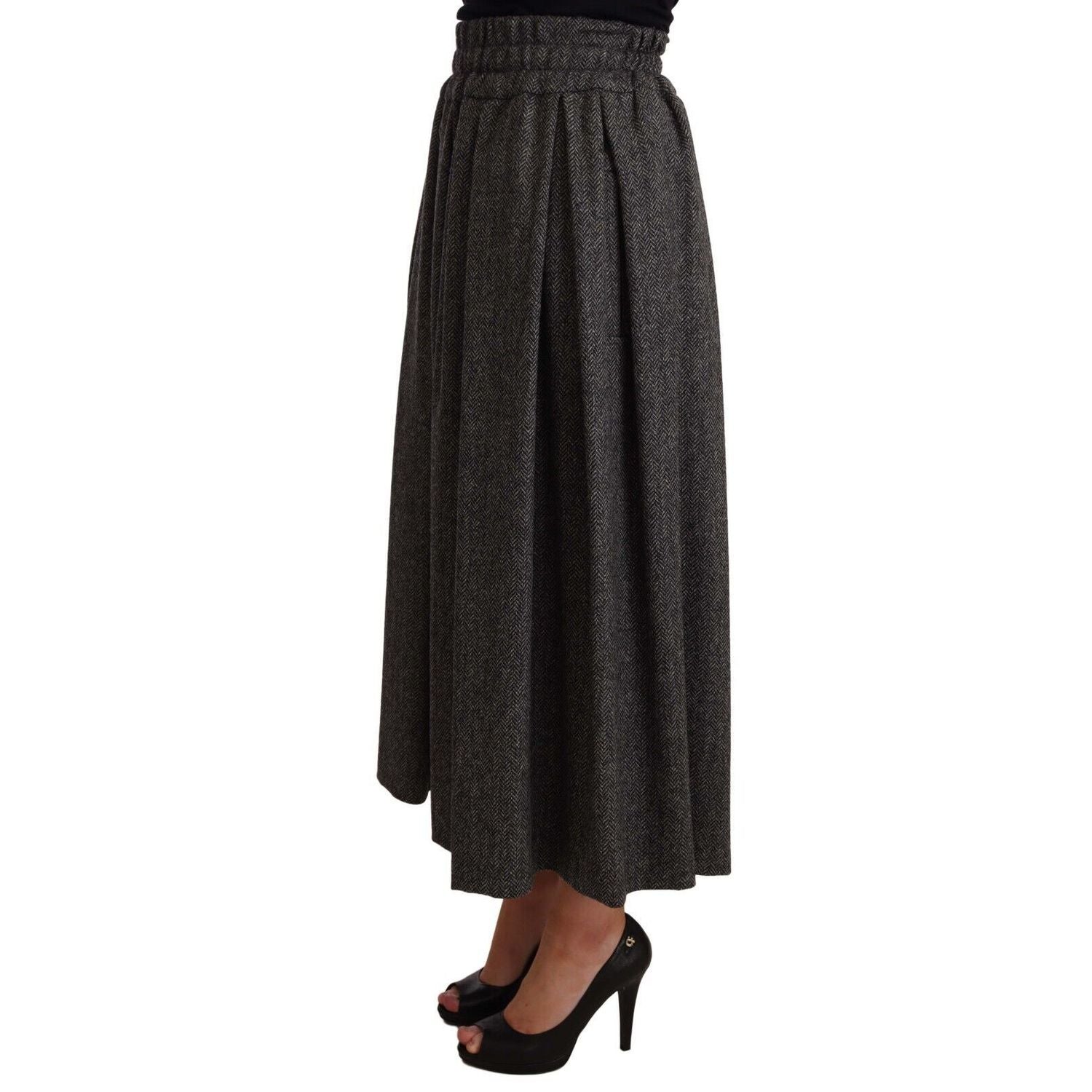 Dolce & Gabbana Gray Wool High Waist A-line PIECE Skirt