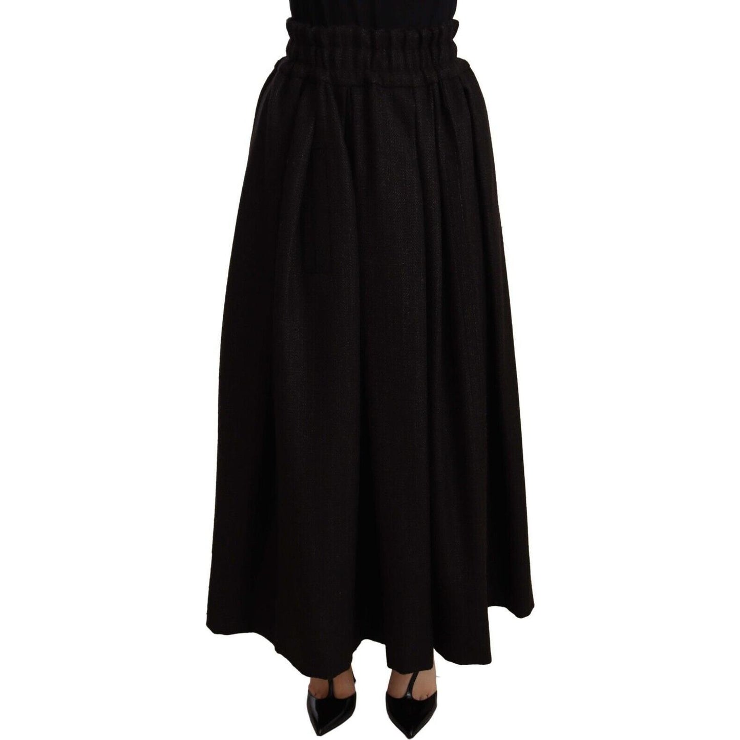 Dolce & Gabbana Black Wool High Waist Maxi PIECE Skirt WOMAN SKIRTS