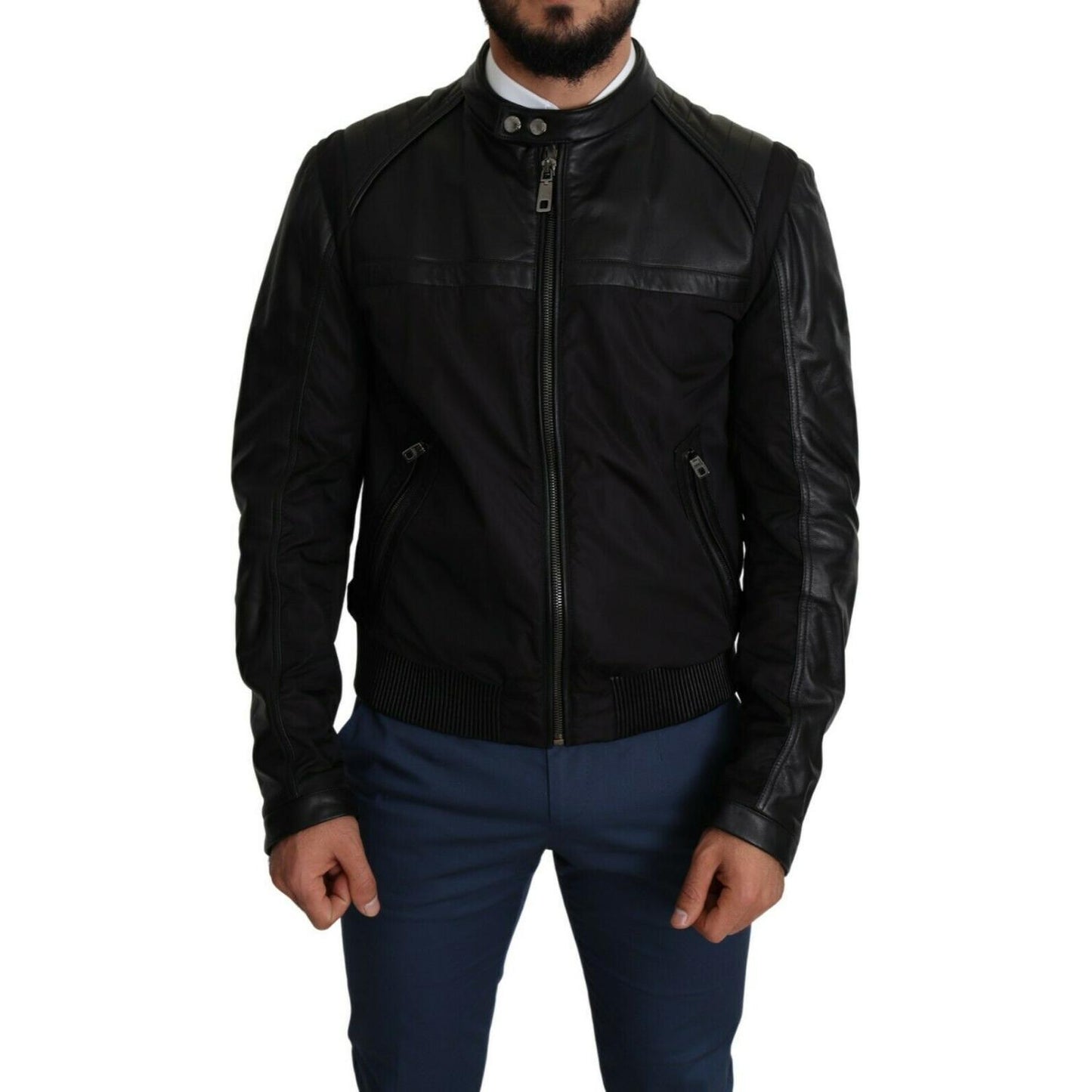 Dolce & Gabbana Black Nylon Full Zip Men Bomber Coat Jacket MAN COATS & JACKETS