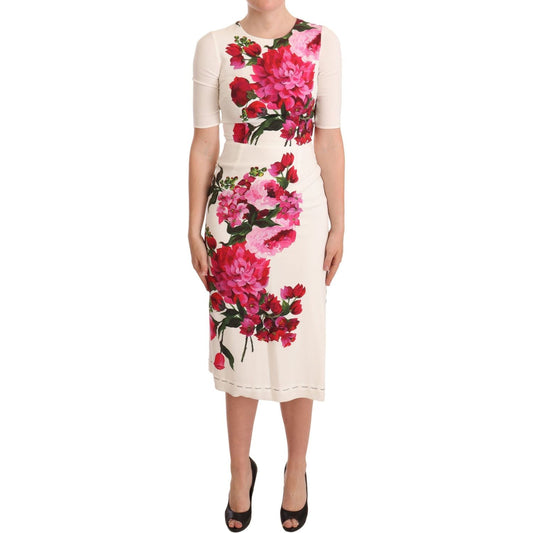 Dolce & Gabbana White Floral Printed Crepe Midi Slit Dress DR28248-38