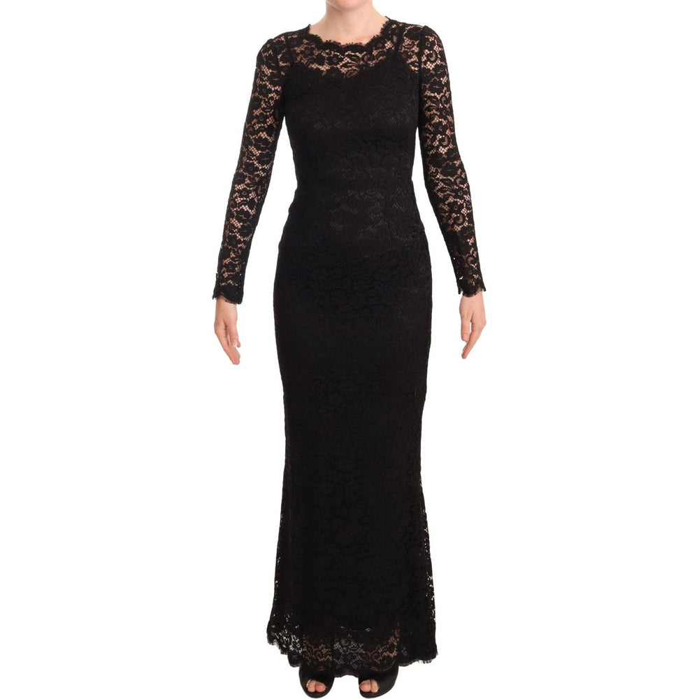 Dolce & Gabbana Black Cotton Lace Mermaid Long Sleeves Dress DR28227-38