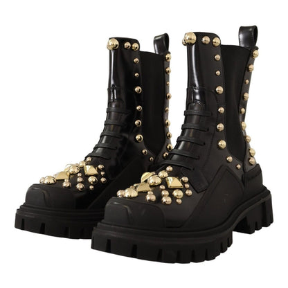 Dolce & Gabbana Black Leather Studded Combat Boots