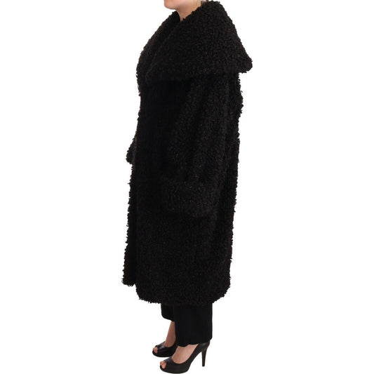 Dolce & Gabbana Black Polyester Fur Trench Coat Jacket JKT3044-36