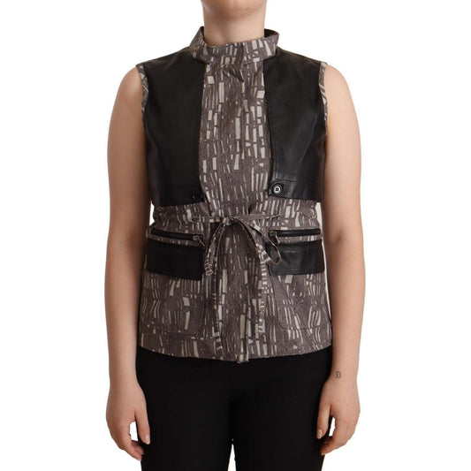 Comeforbreakfast Brown Black Vest Leather Sleeveless Top Blouse TSH7442 - 40