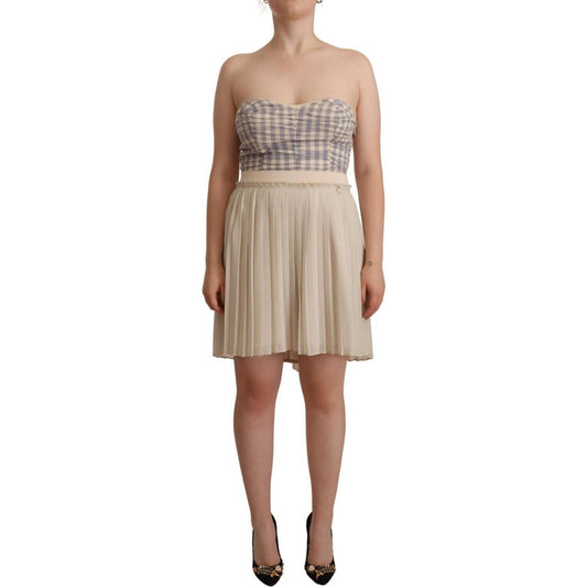 Guess Beige Checkered Pleated A-line Strapless Bustier Dress DR28559 - 40