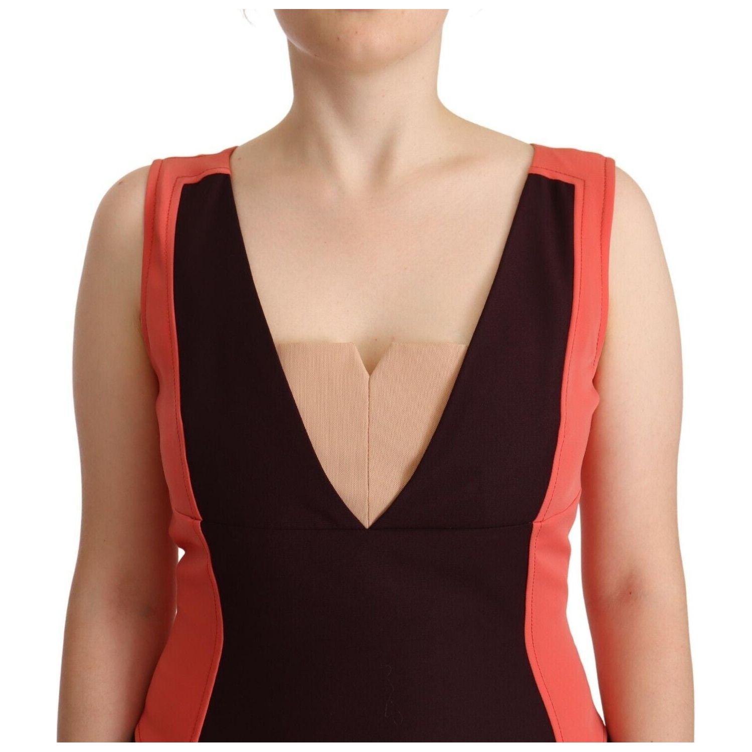 多色 V 领无袖紧身连衣裙