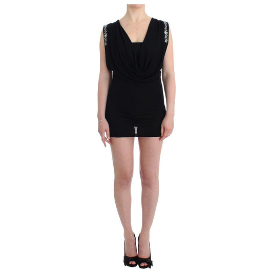Roccobarocco Black Embellished Jersey Mini Sheath Short Dress SIG11565-3