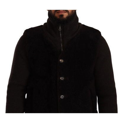 Dolce & Gabbana Black Leather Mens Turtle Neck Coat Jacket