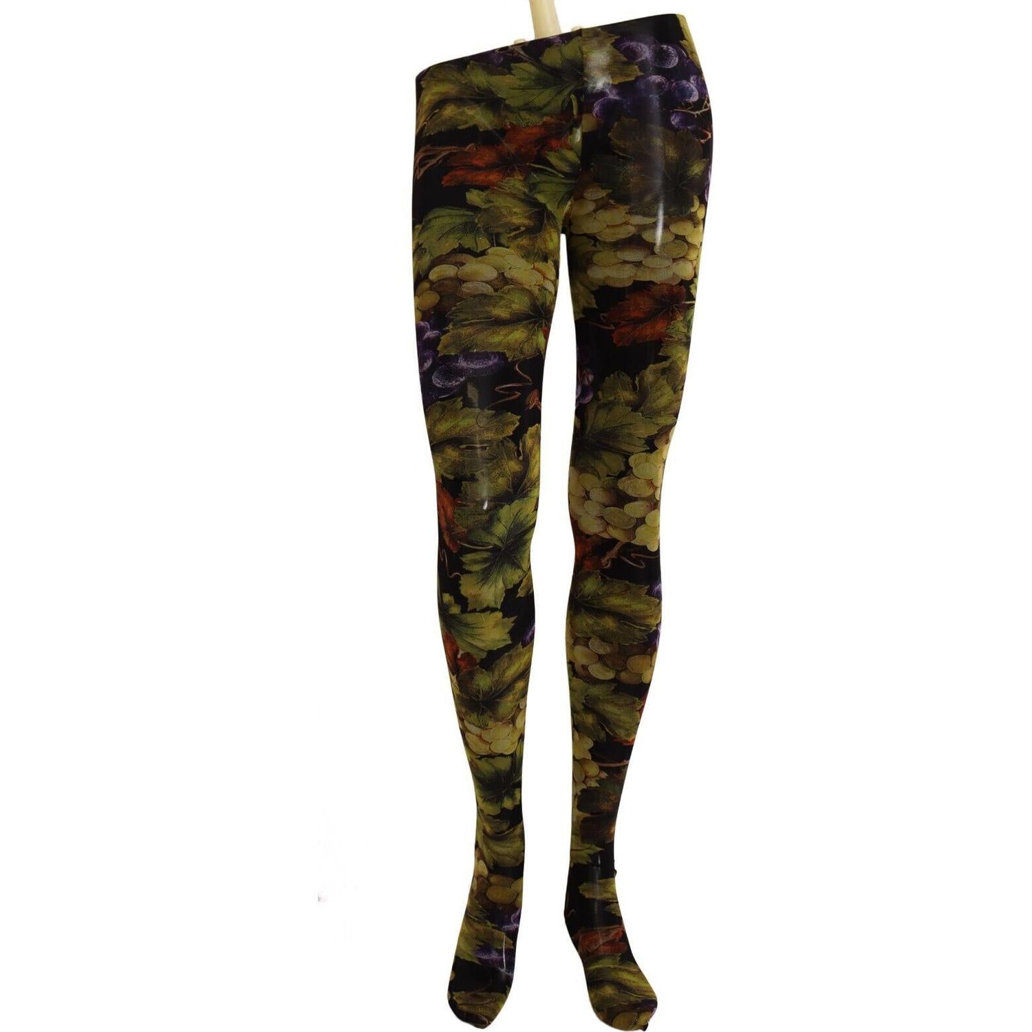 优雅黑色葡萄印花尼龙紧身​​裤