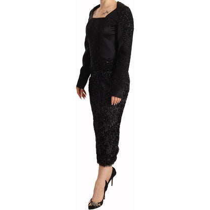 Masha Ma Black Studs Embellished Long Sleeves Sheath Midi Dress