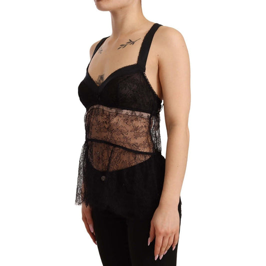 Dolce & Gabbana Black Silk Lace Babydoll Nylon Lingerie Top TSH6274 - 2
