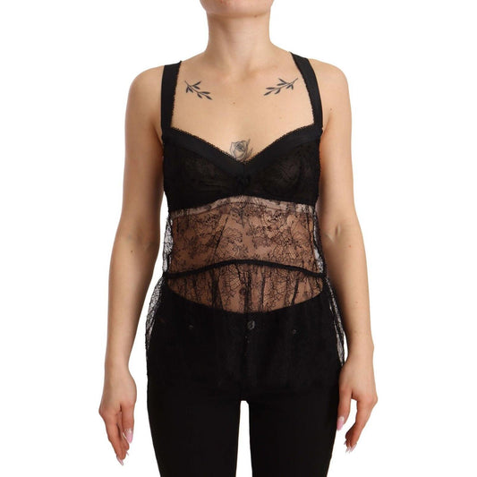 Dolce & Gabbana Black Silk Lace Babydoll Nylon Lingerie Top TSH6274 - 2