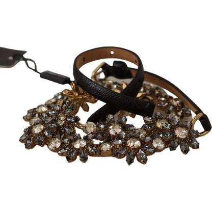 Dolce & Gabbana Black Daisy Crystal Dauphine Texture Belt WOMAN BELTS