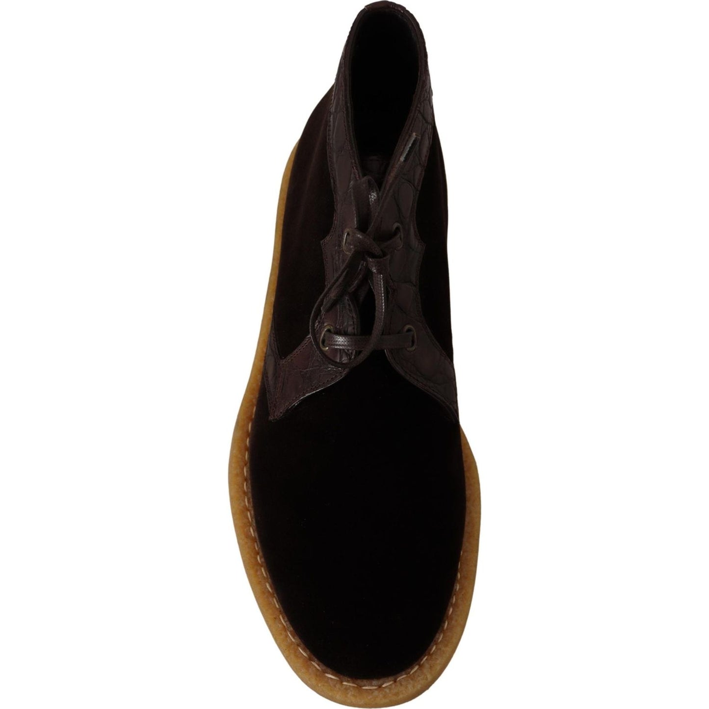 Dolce & Gabbana Brown Velvet Exotic Leather Boots MV4399- 44