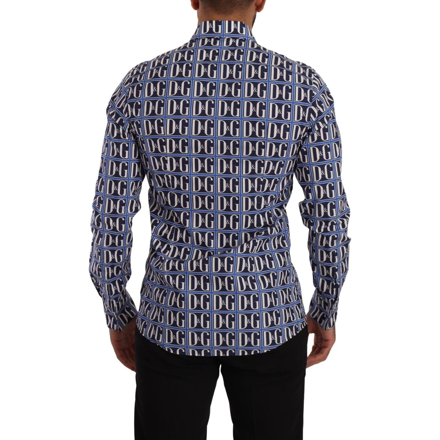 Dolce & Gabbana Blue Logo Mania Slim Fit Cotton Shirt TSH7569- 38