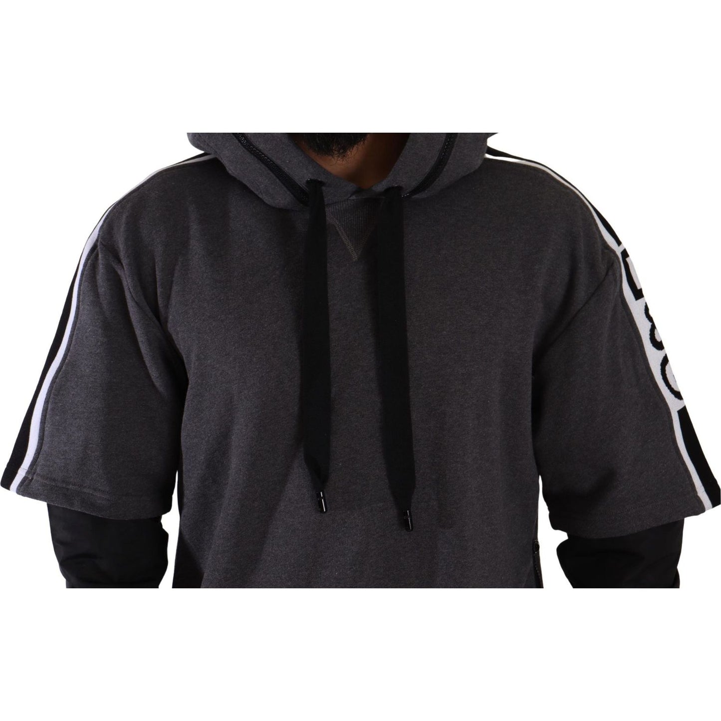 Dolce & Gabbana Gray Black Cotton Hooded #DGMILLENNIALS Sweater TSH7571- 46
