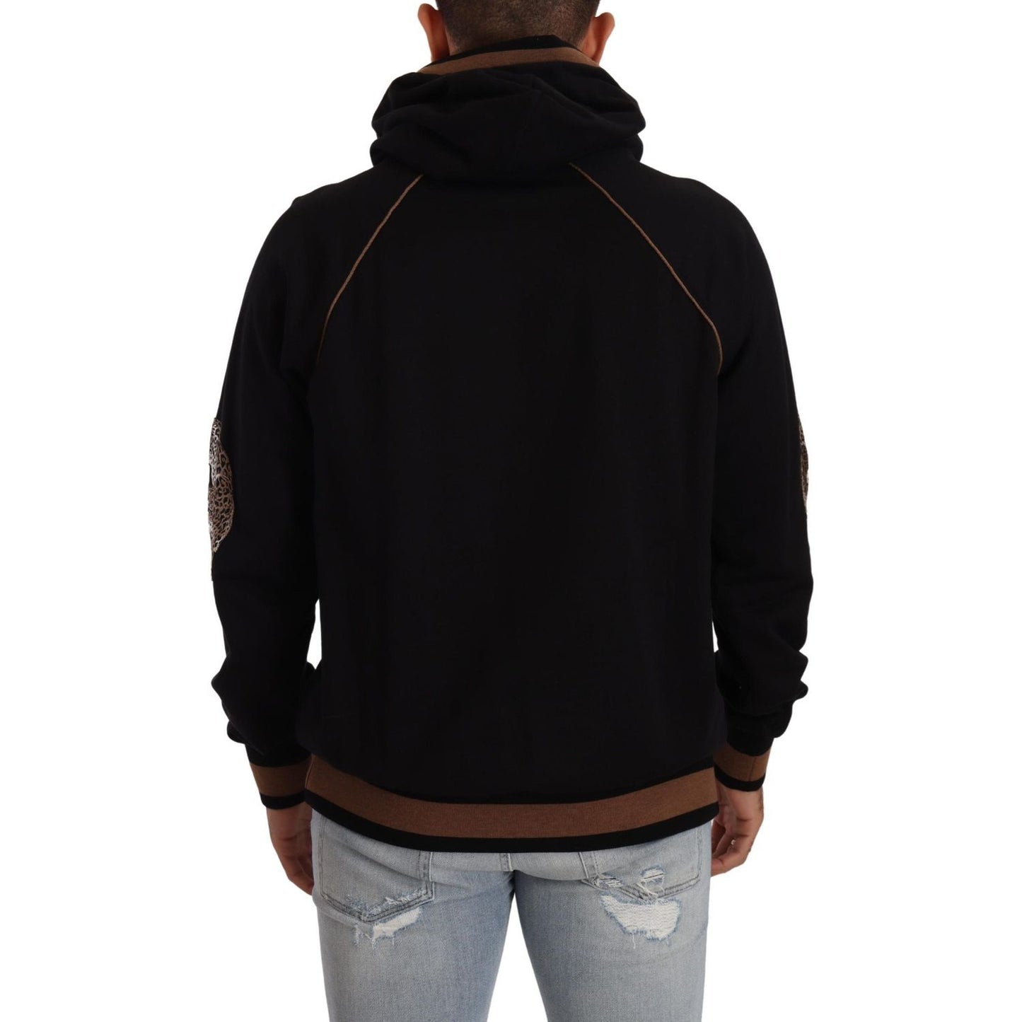 Dolce & Gabbana Black Brown Leopard Cotton Hooded Pullover Sweater TSH7572- 52