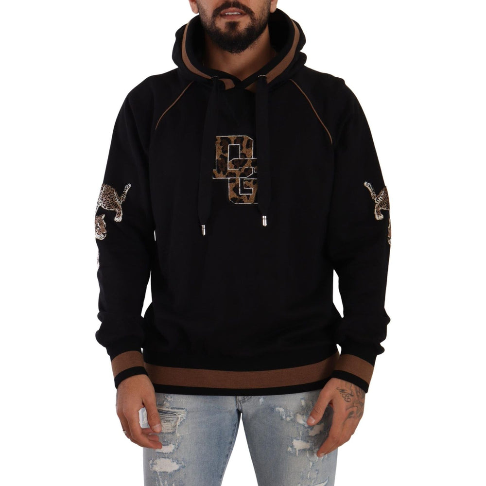 Dolce & Gabbana Black Brown Leopard Cotton Hooded Pullover Sweater TSH7572- 52
