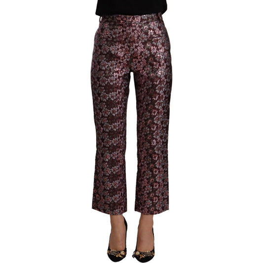House of Holland Multicolor Floral Jacquard Flared Cropped Pants