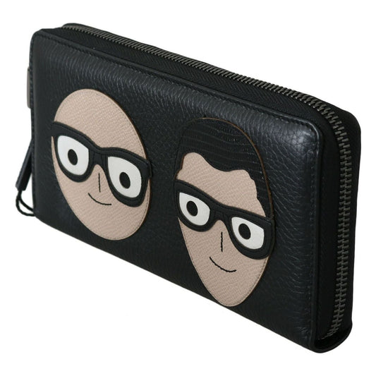 Dolce & Gabbana Black Leather #DGFAMILY Zipper Continental Mens Wallet VA8502