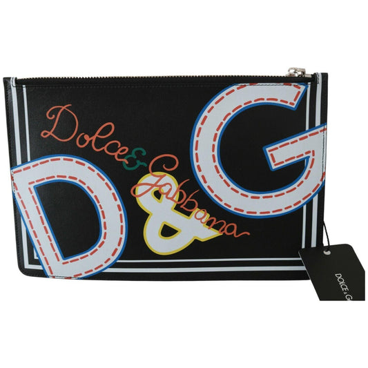 Dolce & Gabbana Black DG Print Mens Zipper Coin Purse Leather Wallet VAS9333