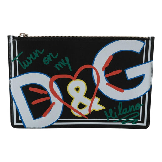 Dolce & Gabbana Black DG Print Mens Zipper Coin Purse Leather Wallet VAS9333