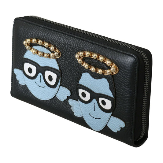 Dolce & Gabbana Black Blue Leather #DGFAMILY Zipper Continental Wallet VAS8504