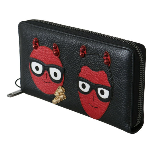 Dolce & Gabbana Black Red Leather #DGFAMILY Zipper Continental Wallet VAS8501