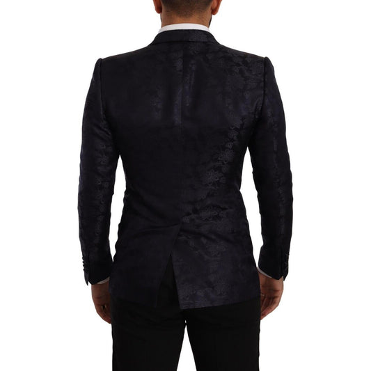 Dolce & Gabbana Blue Floral Jacquard Silk Coat MARTINI Blazer JKT3041 - 44