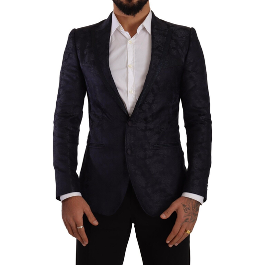 Dolce & Gabbana Blue Floral Jacquard Silk Coat MARTINI Blazer JKT3041 - 44