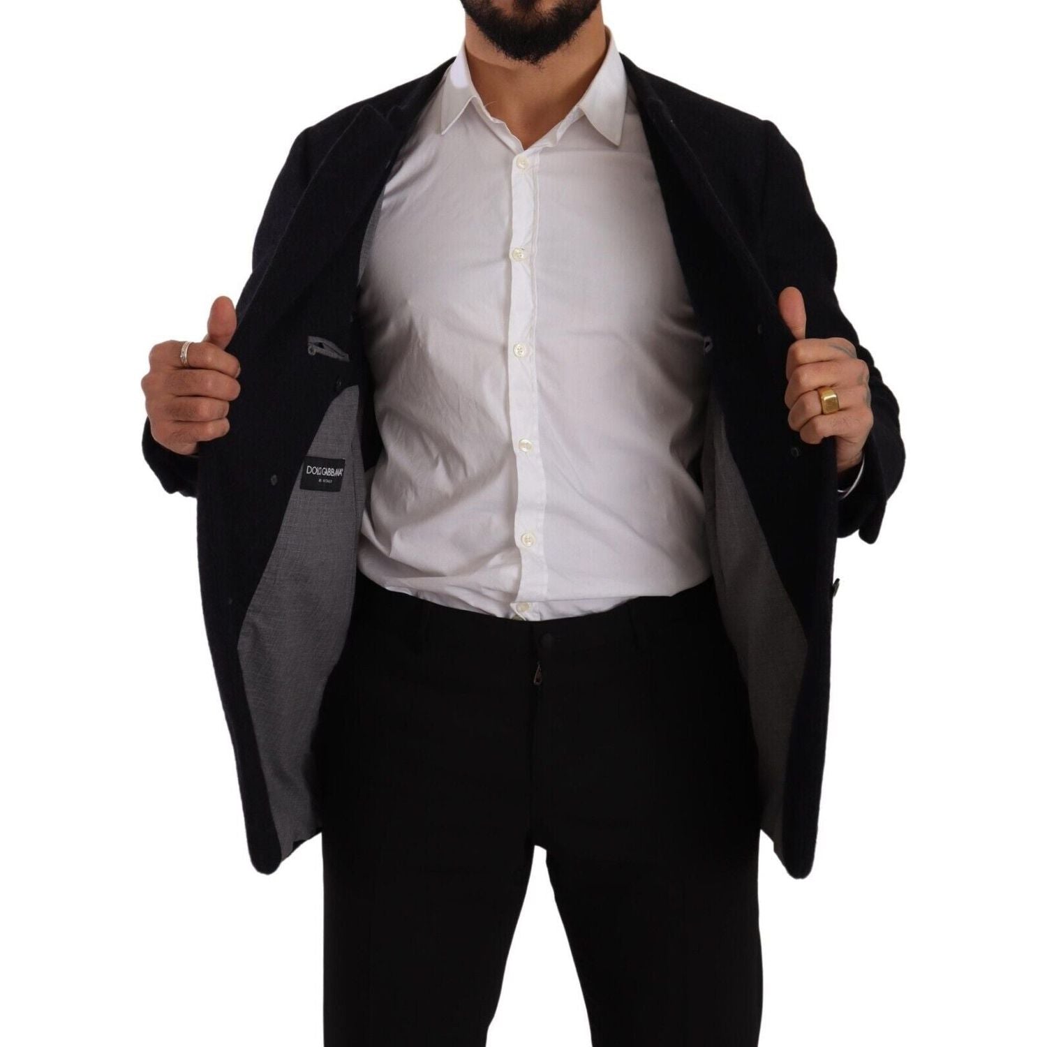 优雅深灰色羊驼混纺夹克