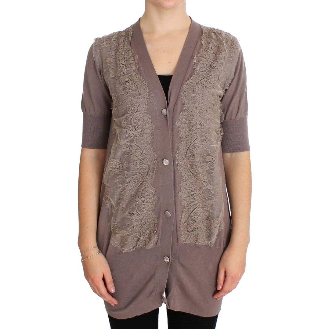 优雅紫色棉质蕾丝开衫