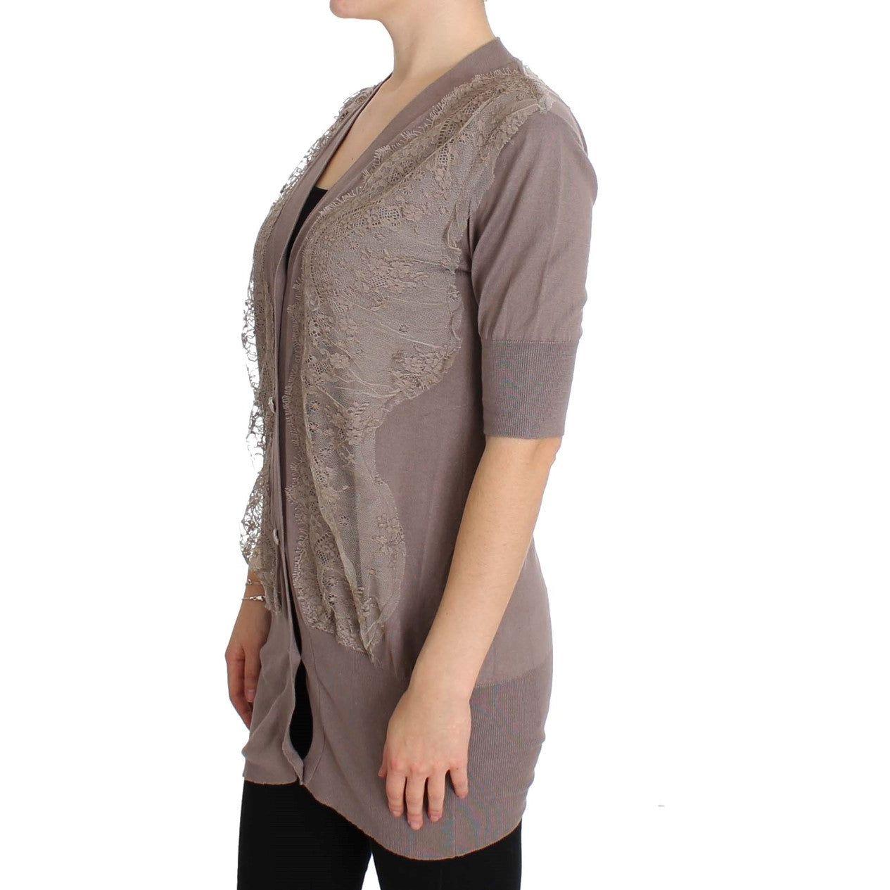 优雅紫色棉质蕾丝开衫