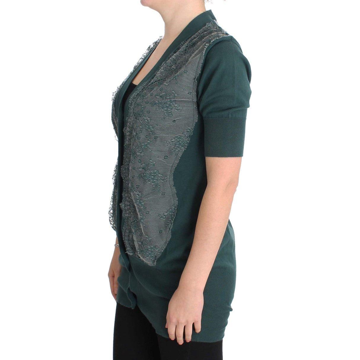 PINK MEMORIES Green Lace Cotton Cardigan Sweater SIG30273-2