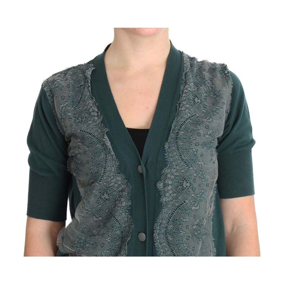PINK MEMORIES Green Lace Cotton Cardigan Sweater SIG30273-2