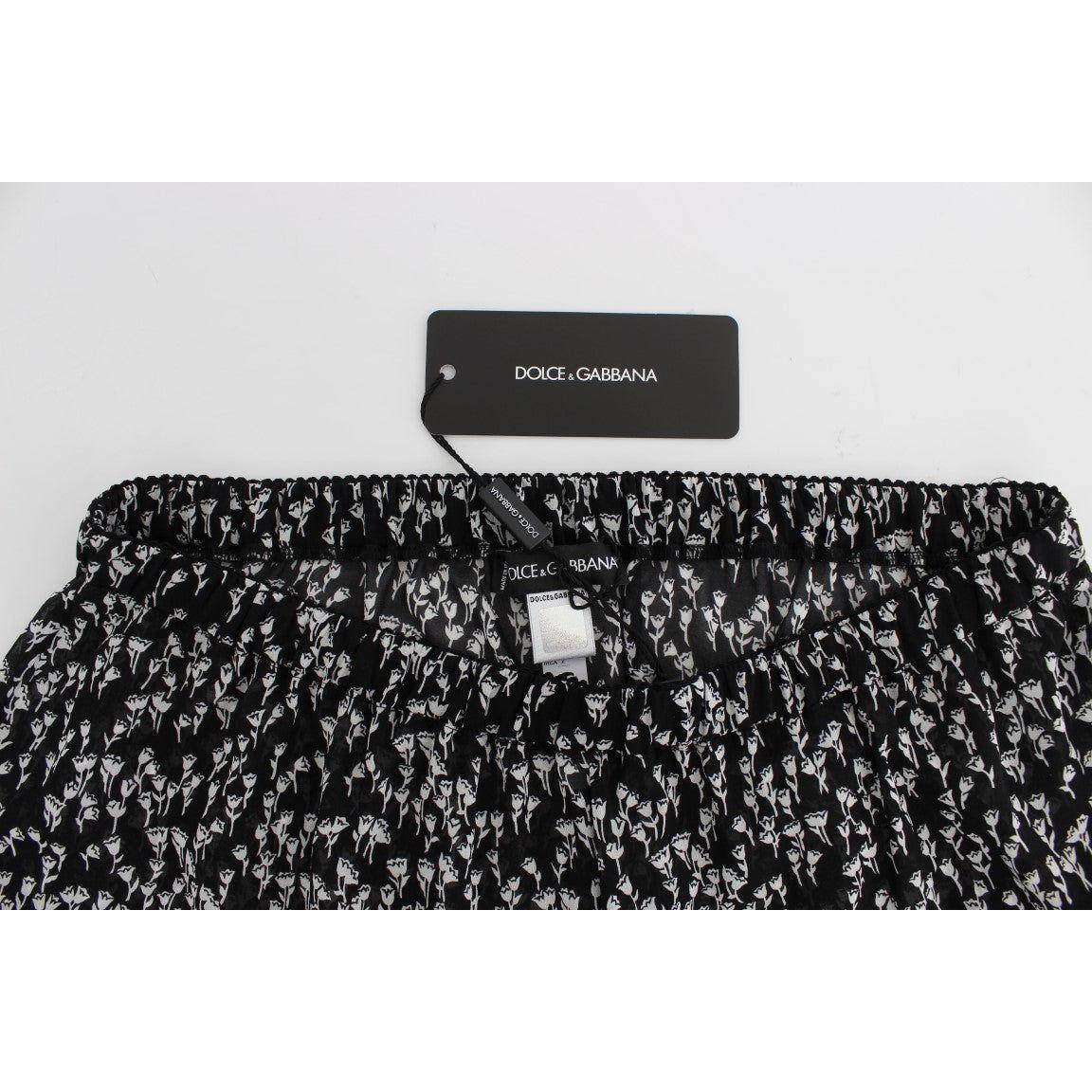 Dolce & Gabbana Black White Floral Lace Silk Sleepwear Shorts SIG30078-3