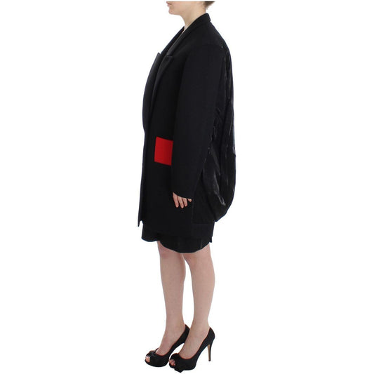 KAALE SUKTAE Black Coat Trench Long Draped Jacket Blazer SIG12602-3