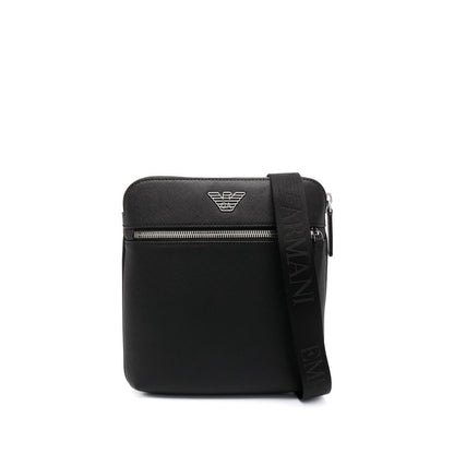 Emporio Armani ASV regenerated Saffiano leather flat shoulder bag with eagle plate Shoulder