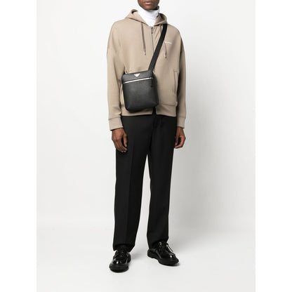 Emporio Armani ASV regenerated Saffiano leather flat shoulder bag with eagle plate Shoulder