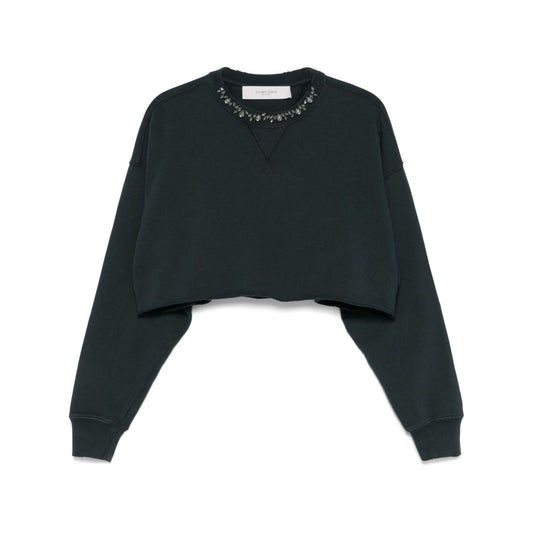 Golden Goose Cropped Cotton Sweatshirt with Crystals on the Front Topwear