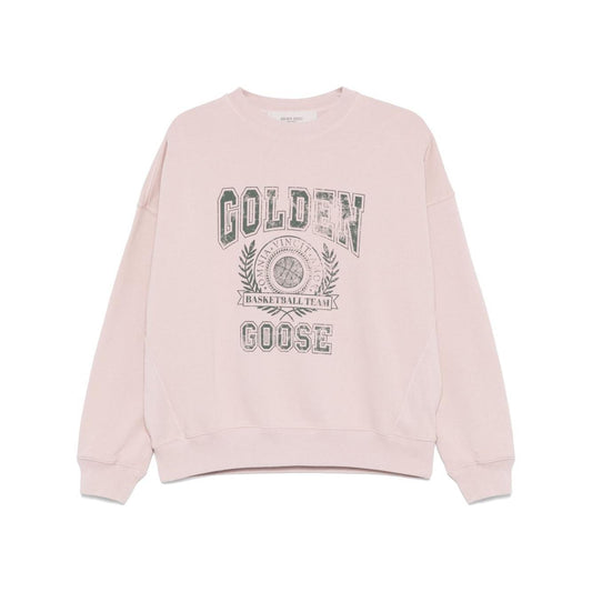 Golden Goose Old rose unisex round neck sweatshirt with green logo print GUP02175P00186425758-P25