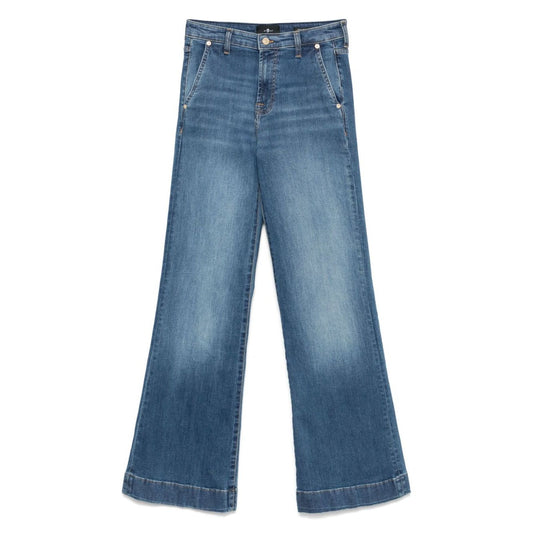 Seven Jeans Blue wide-leg denim with button fastening, belt loops, side slash pockets, and rear patch pockets.