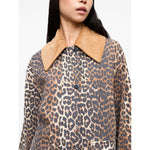 GANNI Jackets Brown with animal print, front button fastening, and wide peak lapels made from a cotton blend