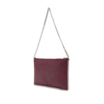Amaranth purple Stella McCartney Falabella clutch with chain-link shoulder strap and logo pendant, size 24x15x2 cm.