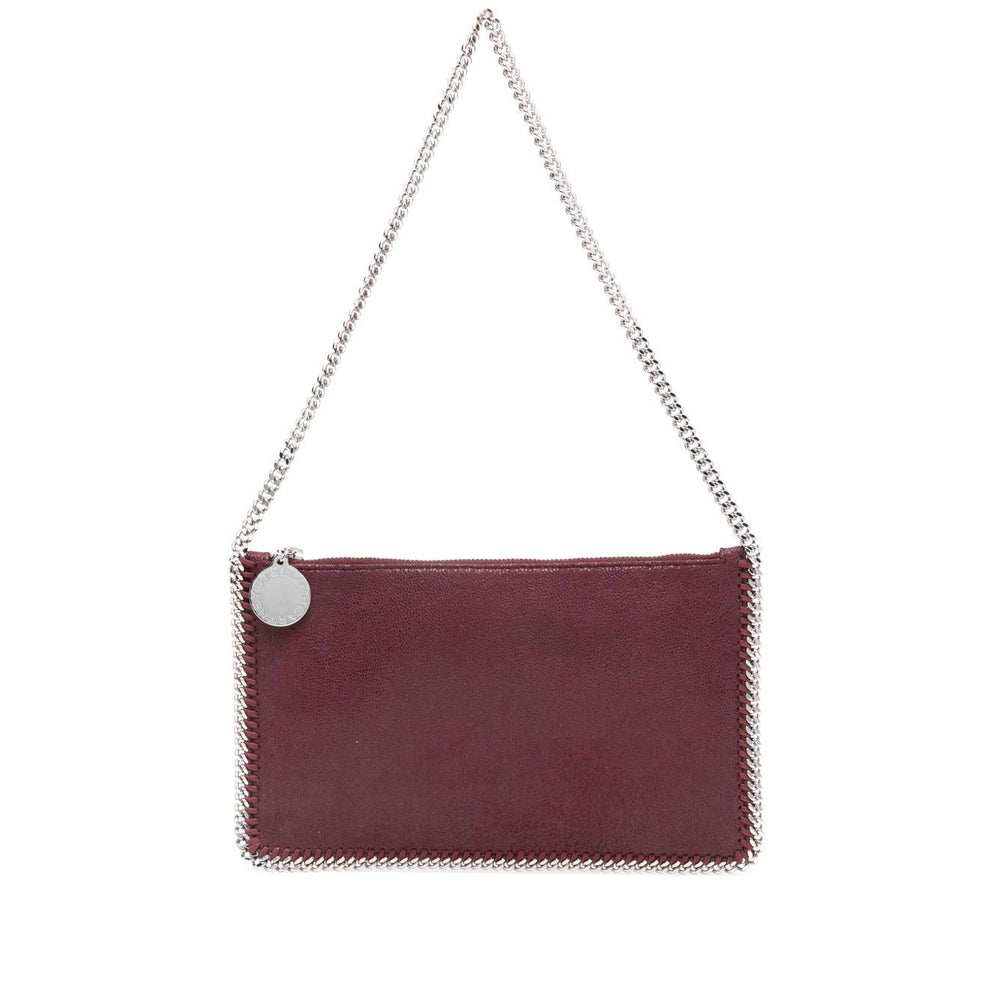 Stella McCartney Falabella clutch in amaranth purple with chain-link strap and logo pendant, 24x15x2 cm.