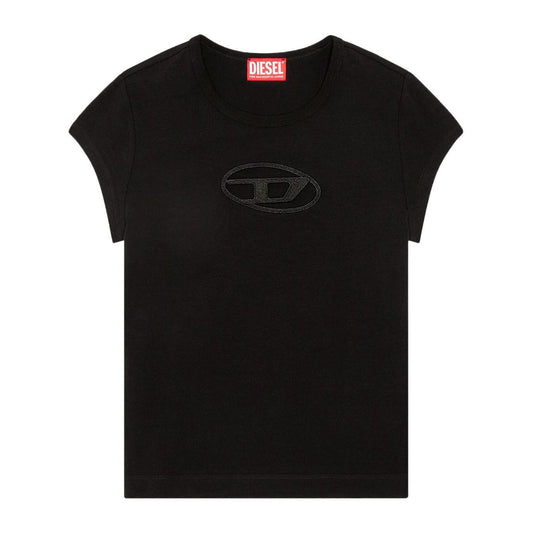 Black Diesel T-shirts and Polos with stretch-cotton, crew neck, cut-out detailing, cap sleeves, perfect summer wear.