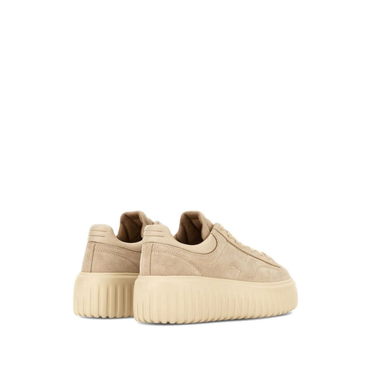 Hogan Pre Sneakers Hogan H-Stripes in beige front lace-up design with logo-embroidered tongue and branded insole. Leather material.