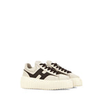 Hogan Pre Sneakers Hogan H-Stripes, beige leather sneakers with front lace-up, H-stripes, logo-print tongue, and branded insole.